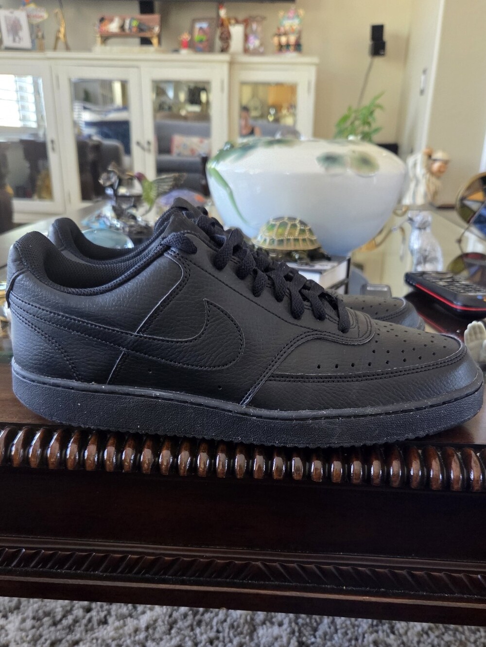 Black Court Vision Men's Low-Top Leather Sneakers - Nike
